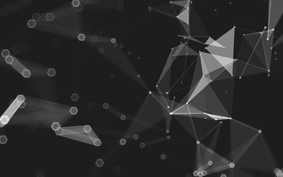 Abstract polygonal space low poly dark background with connecting dots and lines. Connection structure. 3d rendering