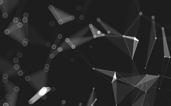 Abstract polygonal space low poly dark background with connecting dots and lines. Connection structure. 3d rendering