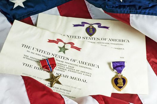 American service awards given for combat valor and wounds.