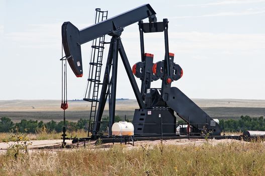 Working pump jack pulling crude oil out of an oil well in Colorado, USA