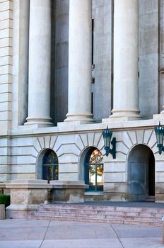 Main columns and entrance to the Weld county courthouse, Greeley, Colorado