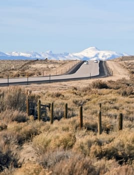 Snow covered peaks in the Wind River mountain range in central Wyoming