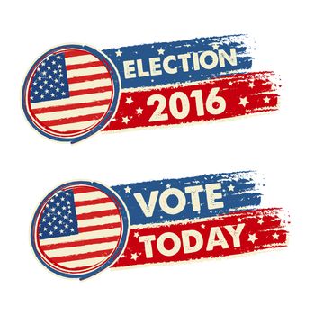 USA election 2016 and vote today with american flag, text drawn banners, political concept