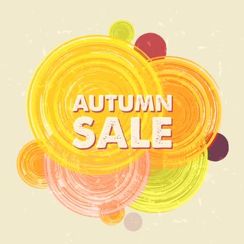 autumn sale with circles, business seasonal shopping concept in colorful grunge drawn flat design label