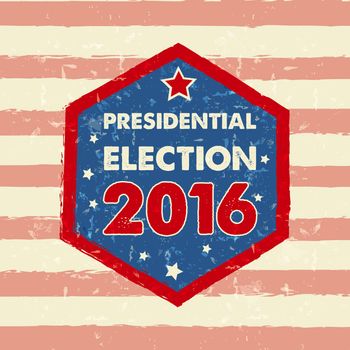 USA presidential election 2016 in hexagon frame with stars, drawn banner