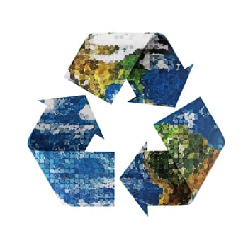 Styalized image of the Earth as a recycle symbol. Original satellite image courtesy of NASA.