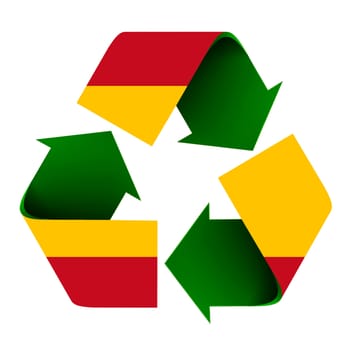 Flag of Spain superimposed on a recycle symbol. Isolated on a white background.