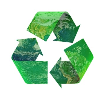 Recycle symbol superimposed upon the planet earth