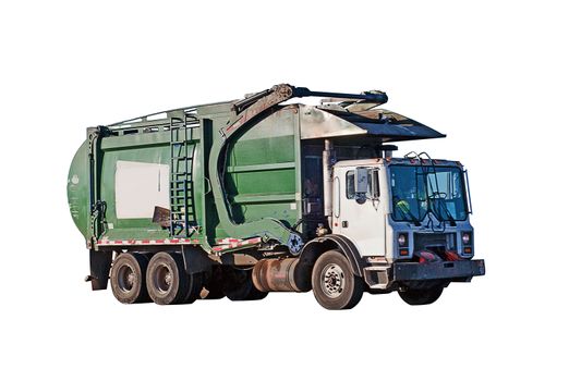 Waste disposal or garbage truck, isolated on white with a clipping path.