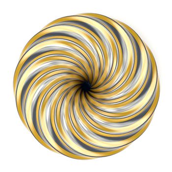 Abstract golden and silver spiral decoration. 3D render illustration isolated on white background
