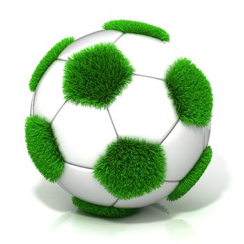 Football ball with grassy field instead black, isolated on white