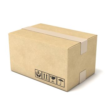 Cardboard box. Deliver concept. 3D render illustration isolated on white background
