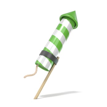 Green fireworks rocket. 3D render illustration isolated on white background