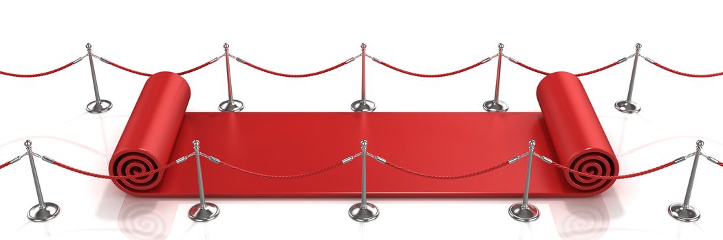 Red carpet unrolling concept on white background