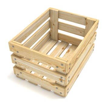 Empty wooden crate. Side view. 3D render illustration isolated on white background