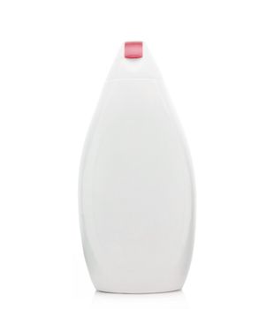 Shampoo, Gel Or Lotion White Plastic Bottle With Lid On White Background