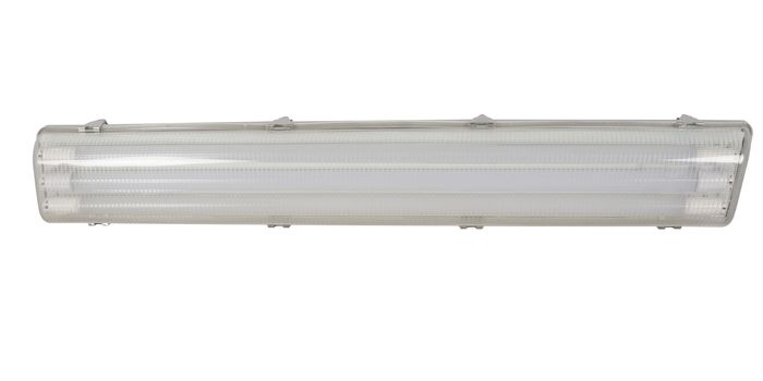 Fluorescent lamp with batten fitting isolated on white background