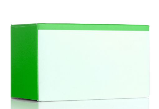Green cosmetic packaging box isolated on white background