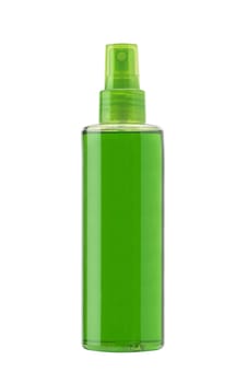 Green plastic bottle isolated on a white background