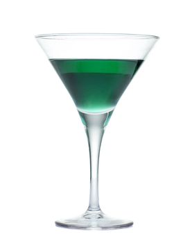 Green coctail in martini glass isolated on white background