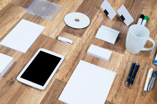 Mockup business template on wooden background