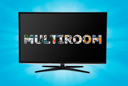 Television multi-room technology. Display with multiple masked images