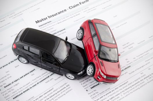 Motor insurance claim form. Car crash and protection concept