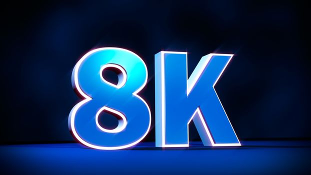 8K Ultra High Definition resolution three-dimensional glow text