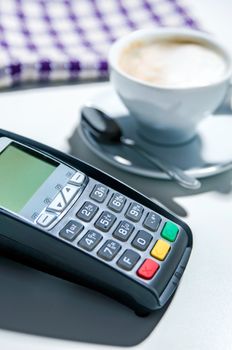 Credit card payment terminal for sale in restaurant