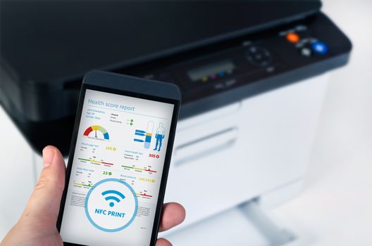 Wireless easy printing with Near Field Communication technology. NFC devices in office