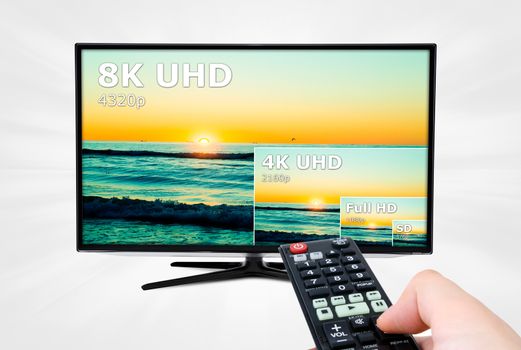 TV ultra HD. 8K 4320p television resolution technology