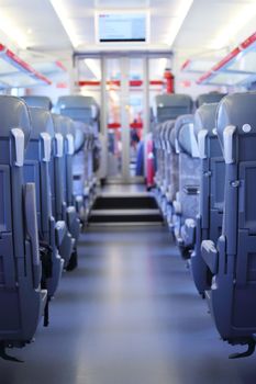 Emtpy interior of the intercity train of comfort class