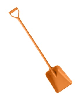 yellow plastic toy shovel, isolated on a white background.