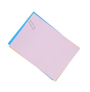 Blank note paper and paper-clip. Isolated