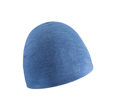 Blue knitted wool hat isolated on white background