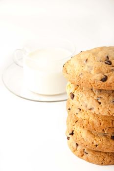 Chocolate chip cookies  with milk vertical