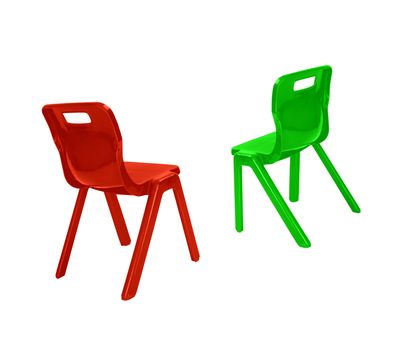 red and green plastic chairs