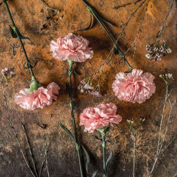 Carnations on the brown stone table square