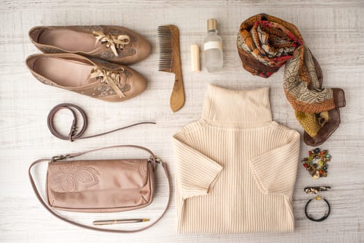 Fashion look set in beige colors horizontal