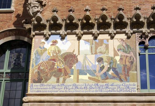 BARCELONA, SPAIN - OCTOBER 08, 2015: Details of the mosaic in Recinte Modernista de Sant Pau in Barcelona, Spain