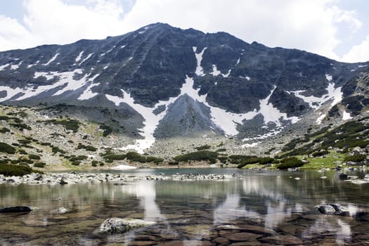 The Musala lake and Musala peak (2925m) in the Rila mountain, Bulgaria 