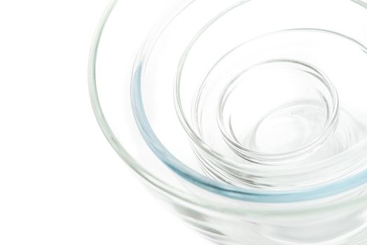 Set of the glass bowl on the white background