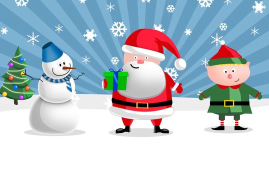 Santa, gnom and snow man, illustration