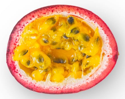 Half of passion fruit on the white background top view