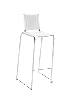 Isolated chair made from white metal pipe and blue fabric