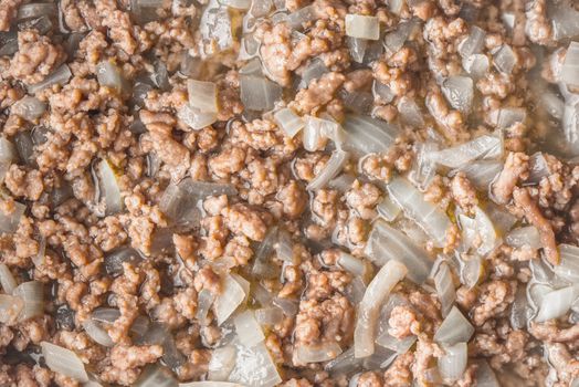 Fried minced meat with onion background close-up
