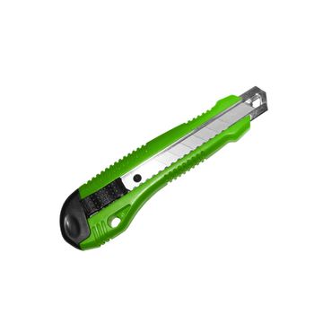Green stationery knife on a white background
