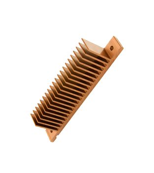 Closeup of an golden cpu cooler isolated on white