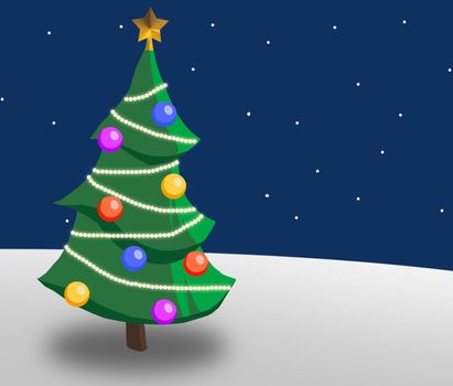 christmas tree in a snowy landscape