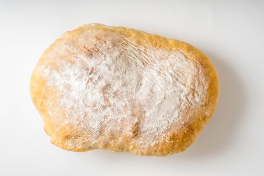 Ciabatta on the white background top view